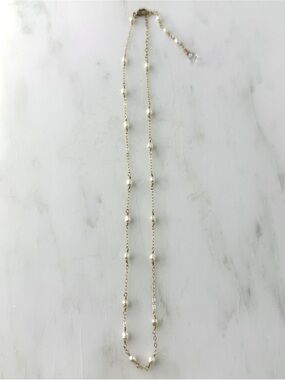 Floating Small White Pearl Necklace, 14k Gold Filled